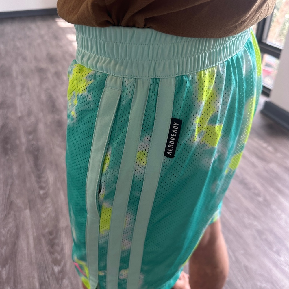 Adidas Turquoise and Lime Tie-Dye Shorts - Picture 17 of 17